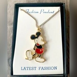 BN VINTAGE DISNEY MICKEY MOUSE ENAMELED NECKLACE .